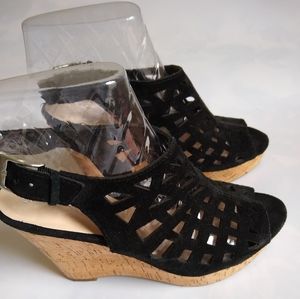 Franco Sarto Black Suede Leather Cork sz 8 New